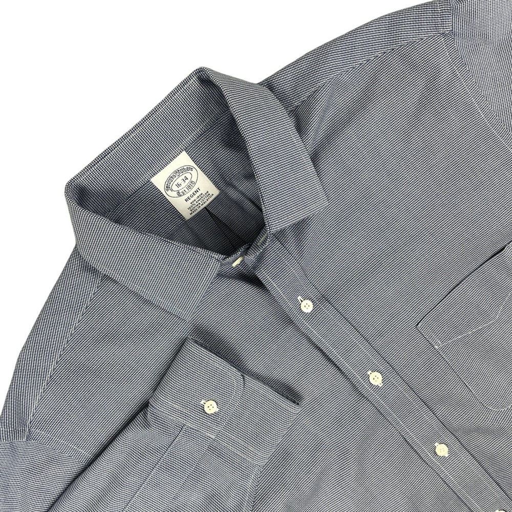 Brooks Brothers‎ Shirt Mens 16 Blue White Regent Micro Houndstooth Long Sleeve